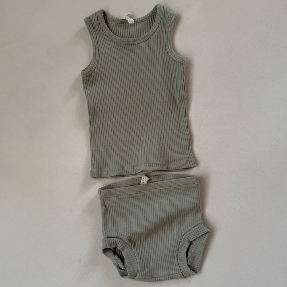 Quincy Mae Ribbed Set | Sage Green Tank & Bloomers